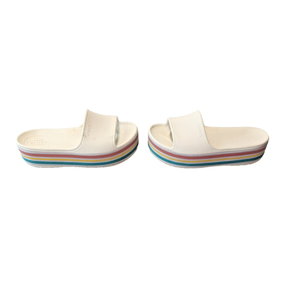 Crocs Crocband III White Rainbow Mid-Block Platform Slip-on Sandals Womens 9 - Picture 4 of 7